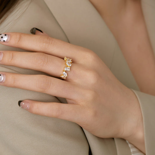 Keiko – Bague Anneau Sertie de Diamants à Taille Mixte