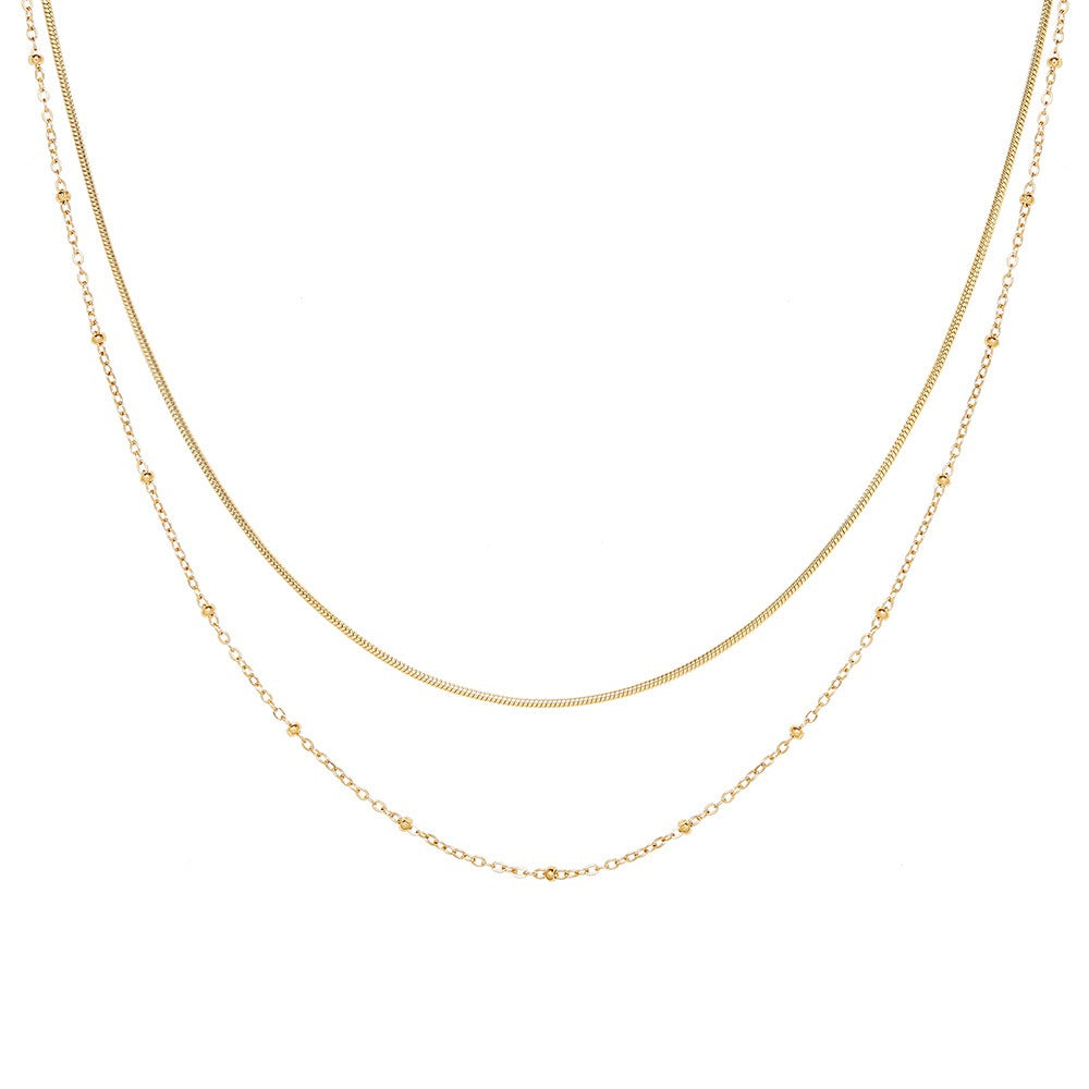 Selya – Collier Double Rang Chaîne Serpent et Perles en Or