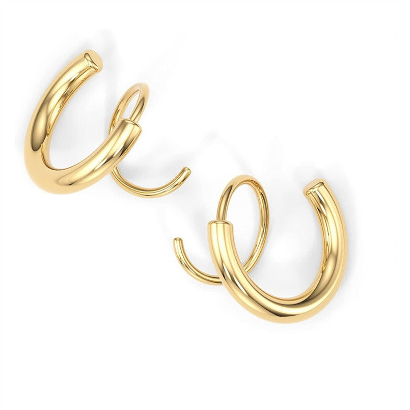 Nina – Boucles d'oreilles Double Cercle Spirale Tordue en Cuivre