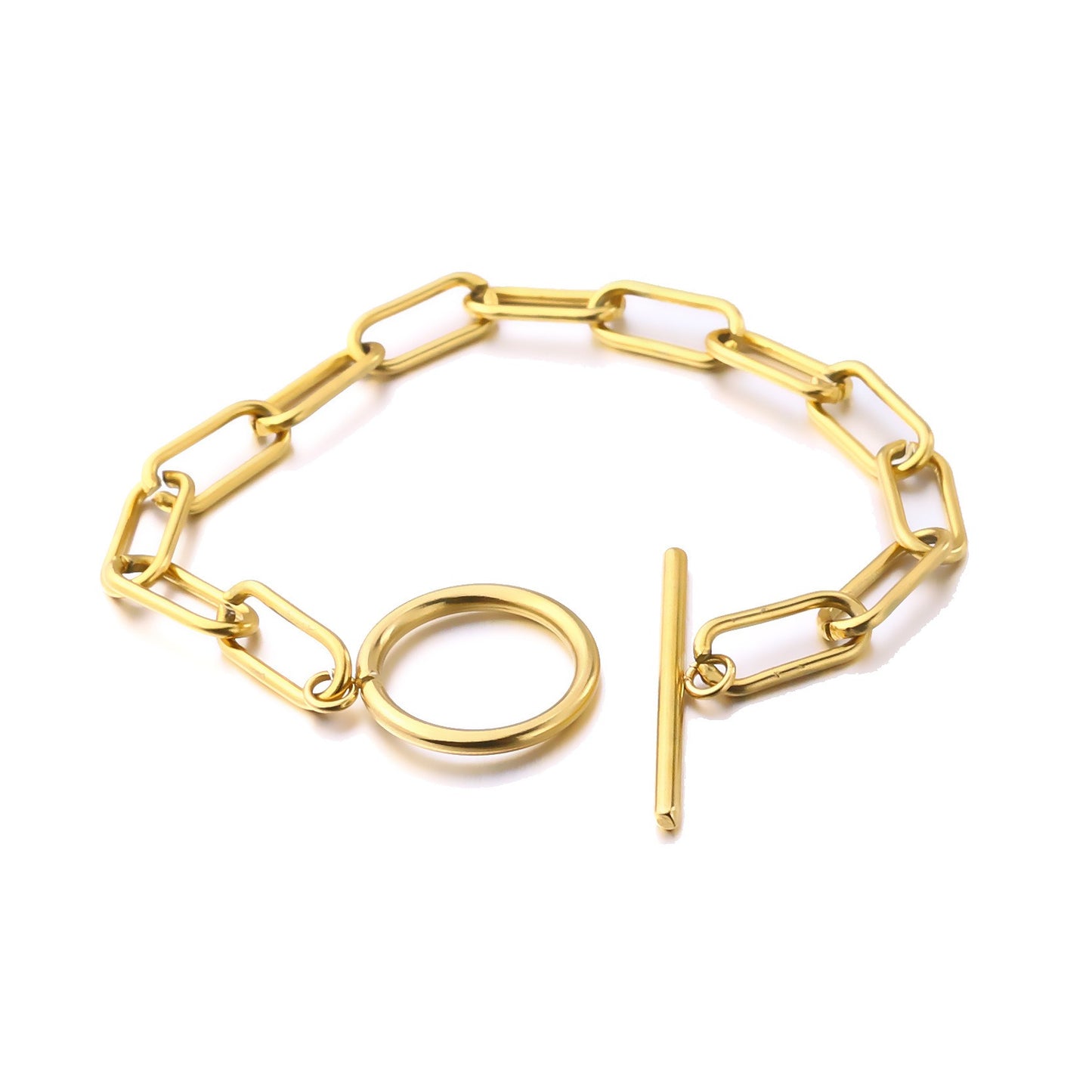 Millie – Bracelet T-Bar à Maillons Rectangulaires en Or
