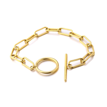 Millie – Bracelet T-Bar à Maillons Rectangulaires en Or