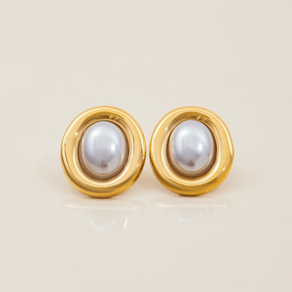 Colette – Boucles d'Oreilles Perle Vintage en Acier Inoxydable