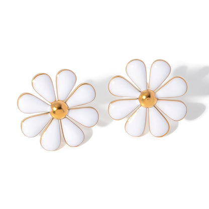Yela – Boucles d'oreilles Marguerite avec Émail Blanc