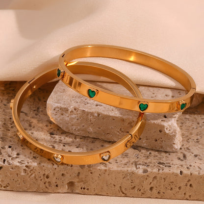 Anna – Bracelet cœur pêche micro-serti en acier inoxydable