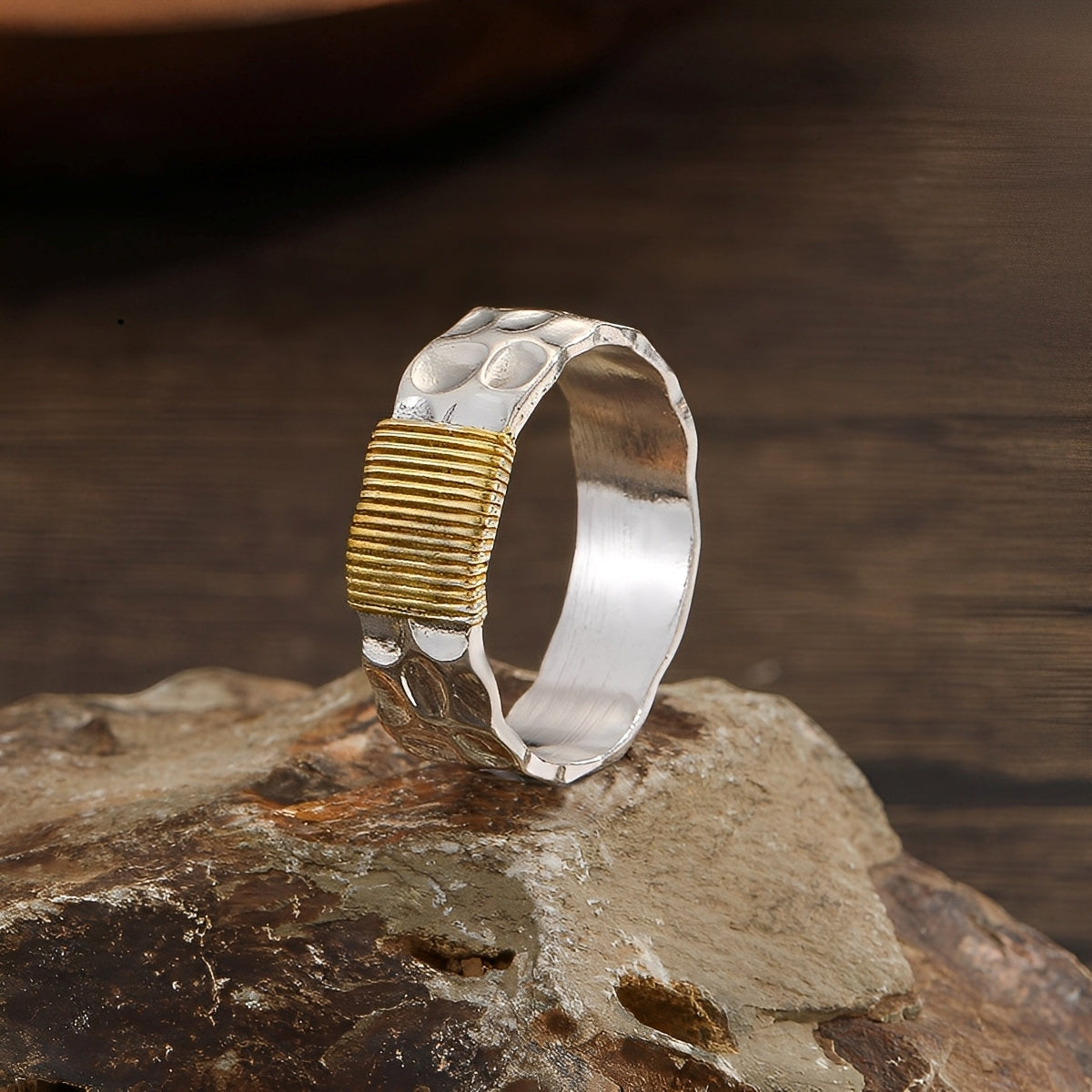 Cecile – Bague Argent Raffinée aux Fils Dorés