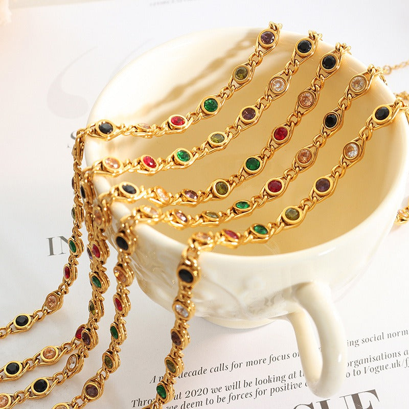 Yumi – Bracelet Œil de Poisson Coloré Plaqué Or