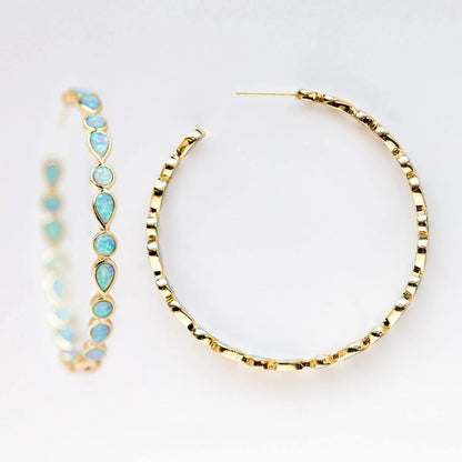 Raya – Créoles Dorées Vintage à Opale Bleue