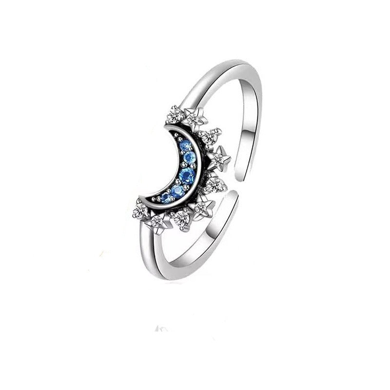 Reina – Bague Lune et Diamants Bleus Élégants