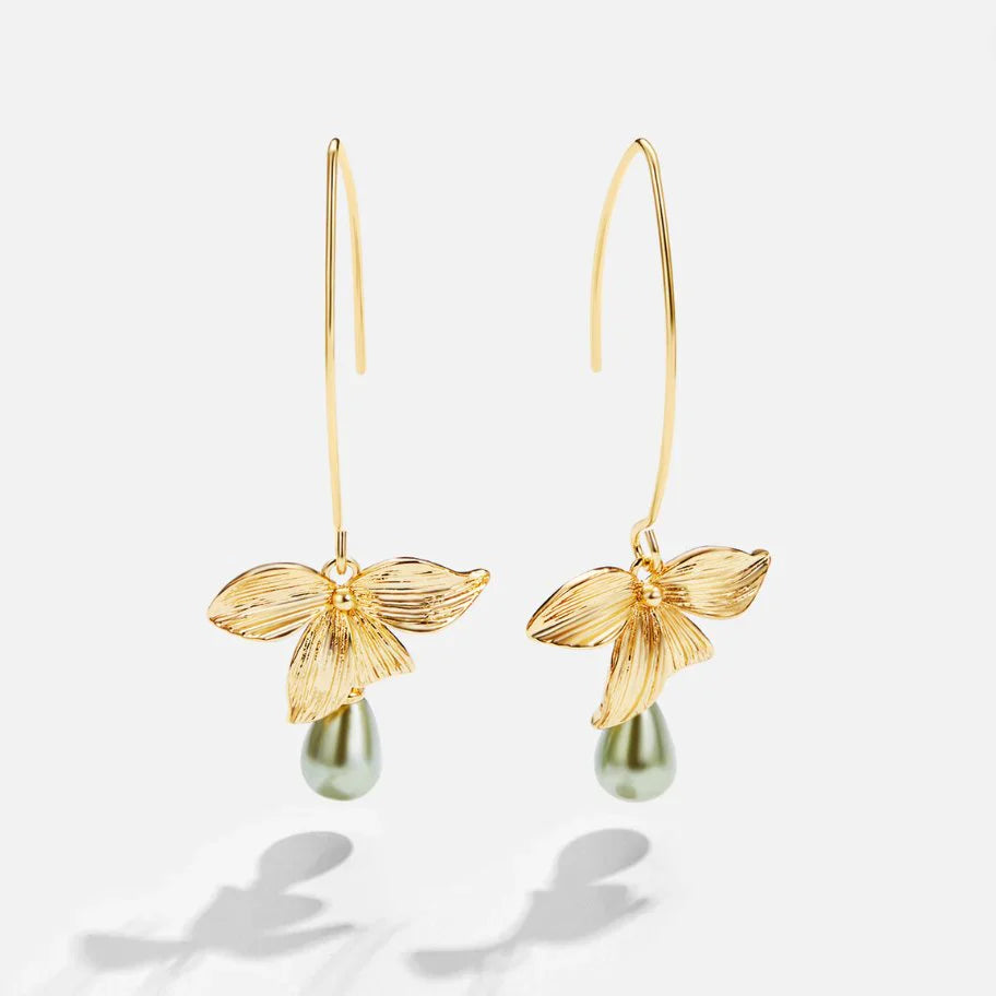 Kreselle – Boucles d’Oreilles Goutte Feuille Perle