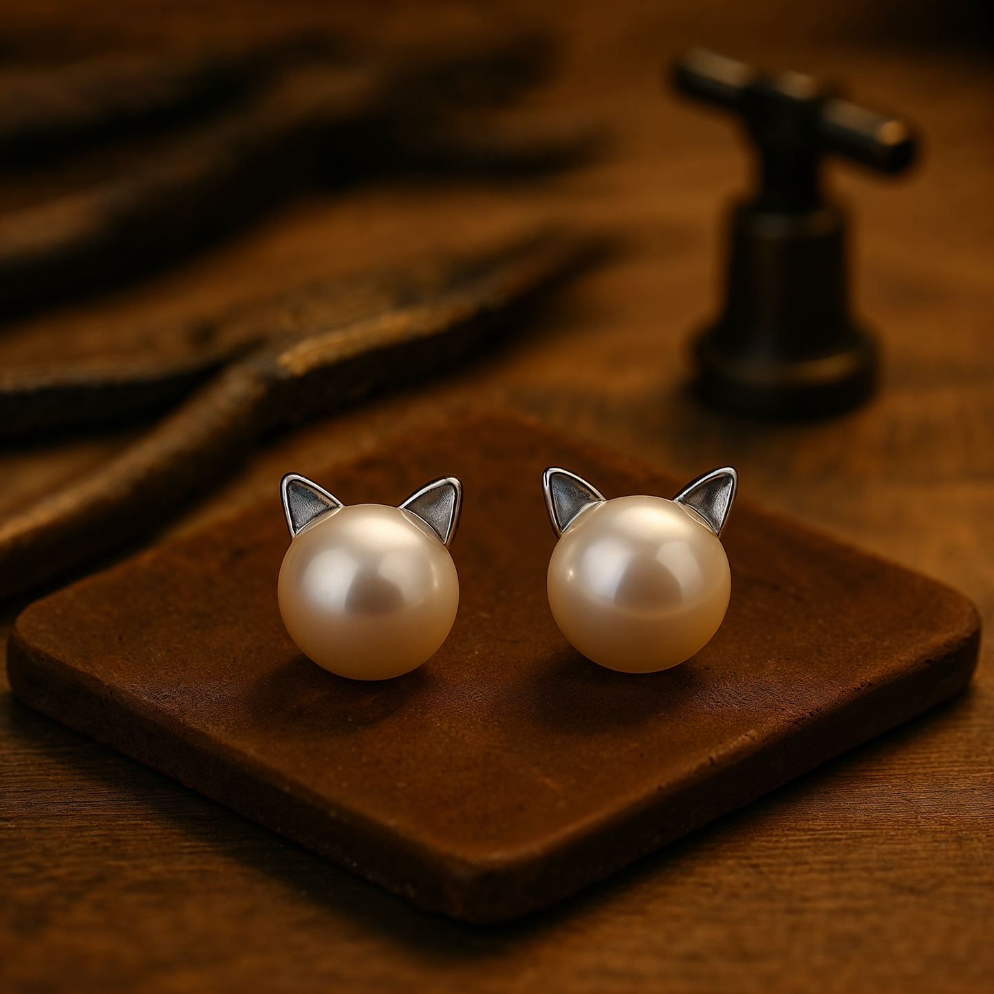 Nikka – Boucles d’Oreilles Chaton Creuses en Argent