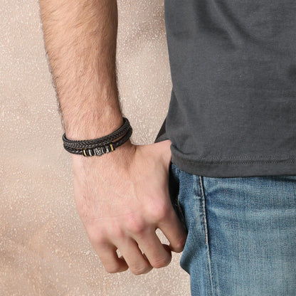 Renji – Bracelet Tressé Acier & Cuir Multi-Rangs