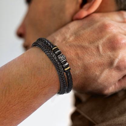 Renji – Bracelet Tressé Acier & Cuir Multi-Rangs