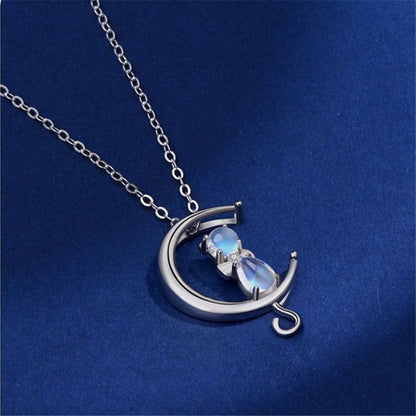 Luna – Collier Pierre de Lune Demi‑Lune & Chat