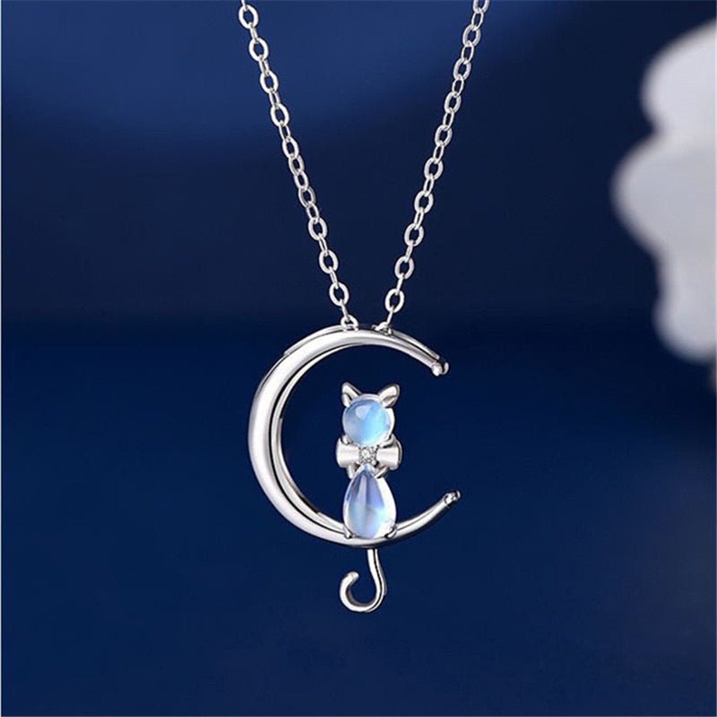 Luna – Collier Pierre de Lune Demi‑Lune & Chat