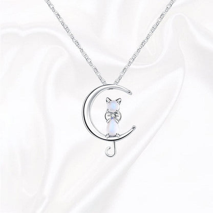 Luna – Collier Pierre de Lune Demi‑Lune & Chat