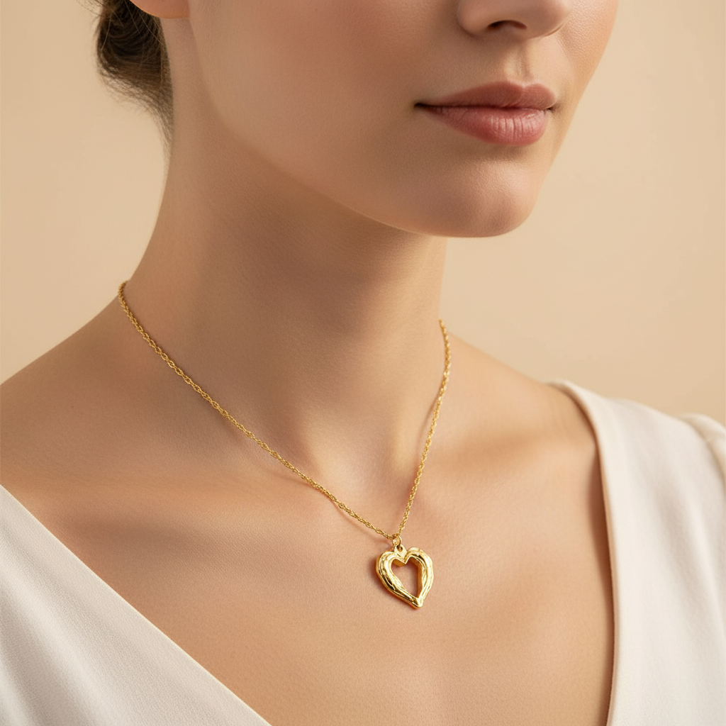 Tally – Collier Cœur Doré en Acier Titane