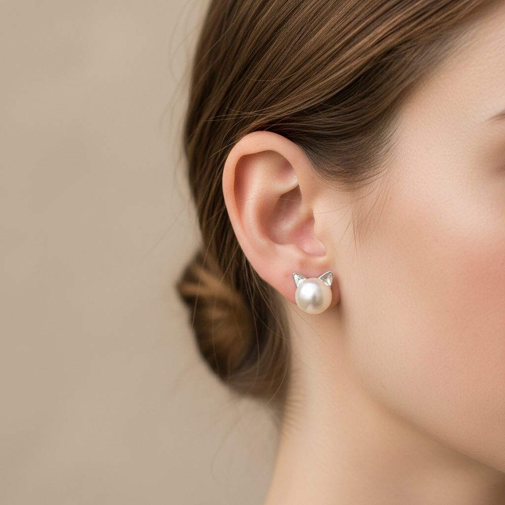 Nikka – Boucles d’Oreilles Chaton Creuses en Argent