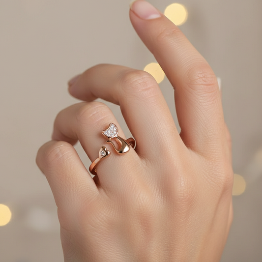 Khelani – Bague Chat en Argent avec Strass