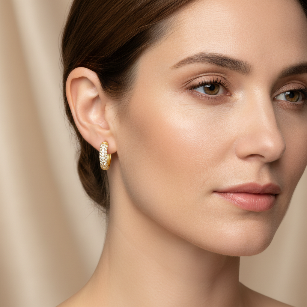 Lori – Boucles d’Oreilles Huggie Pavées