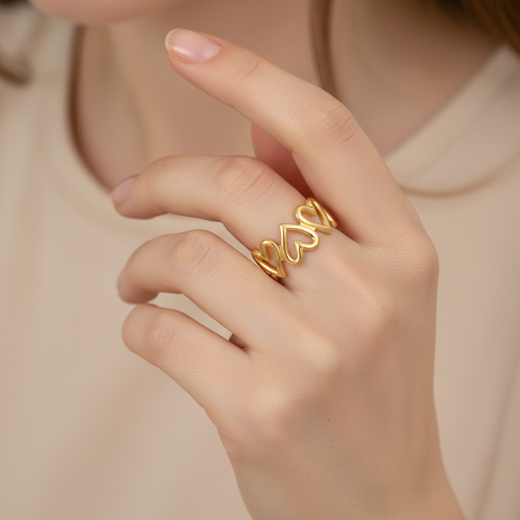 Rica – Bague Cœur en Acier Inoxydable et Titane Ajustable