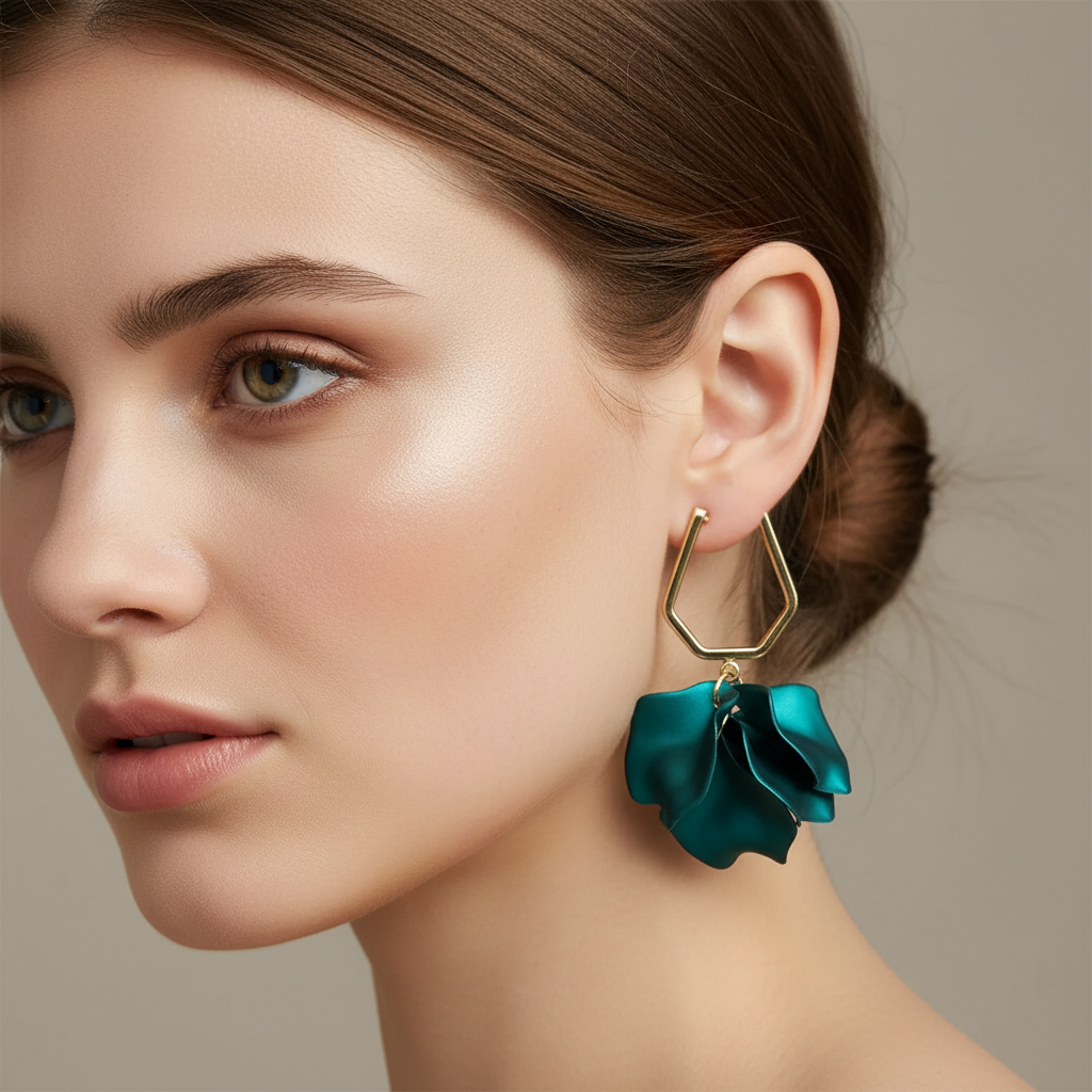 Juni – Boucles d'oreilles Pétales Vert Moyen