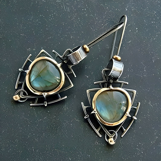 Lydie – Boucles Labradorite Argent & Or