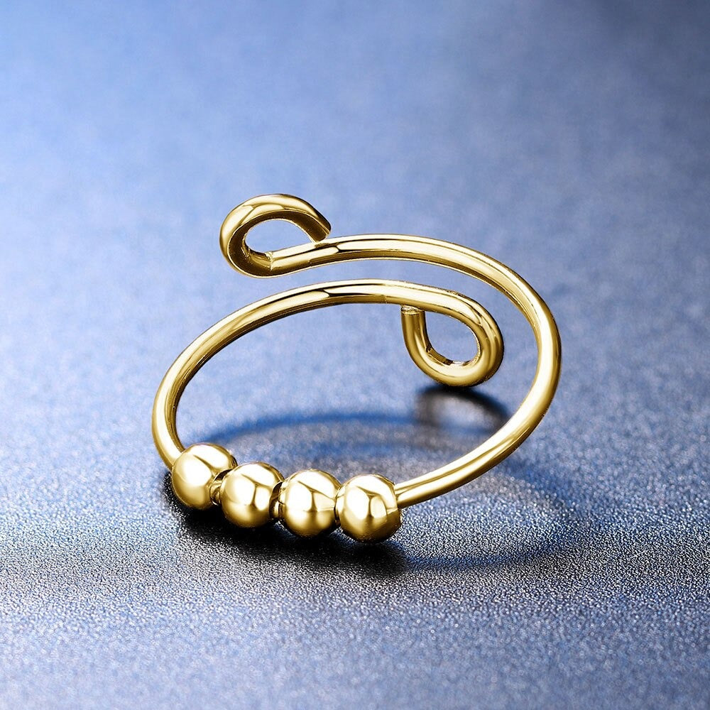 Bague Fidget Ajustable Femme avec quatre perles mobiles